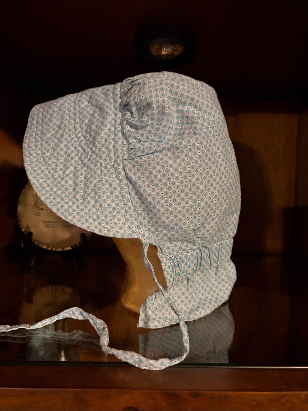 Vintage Light Blue Quilted Bonnet with Ties